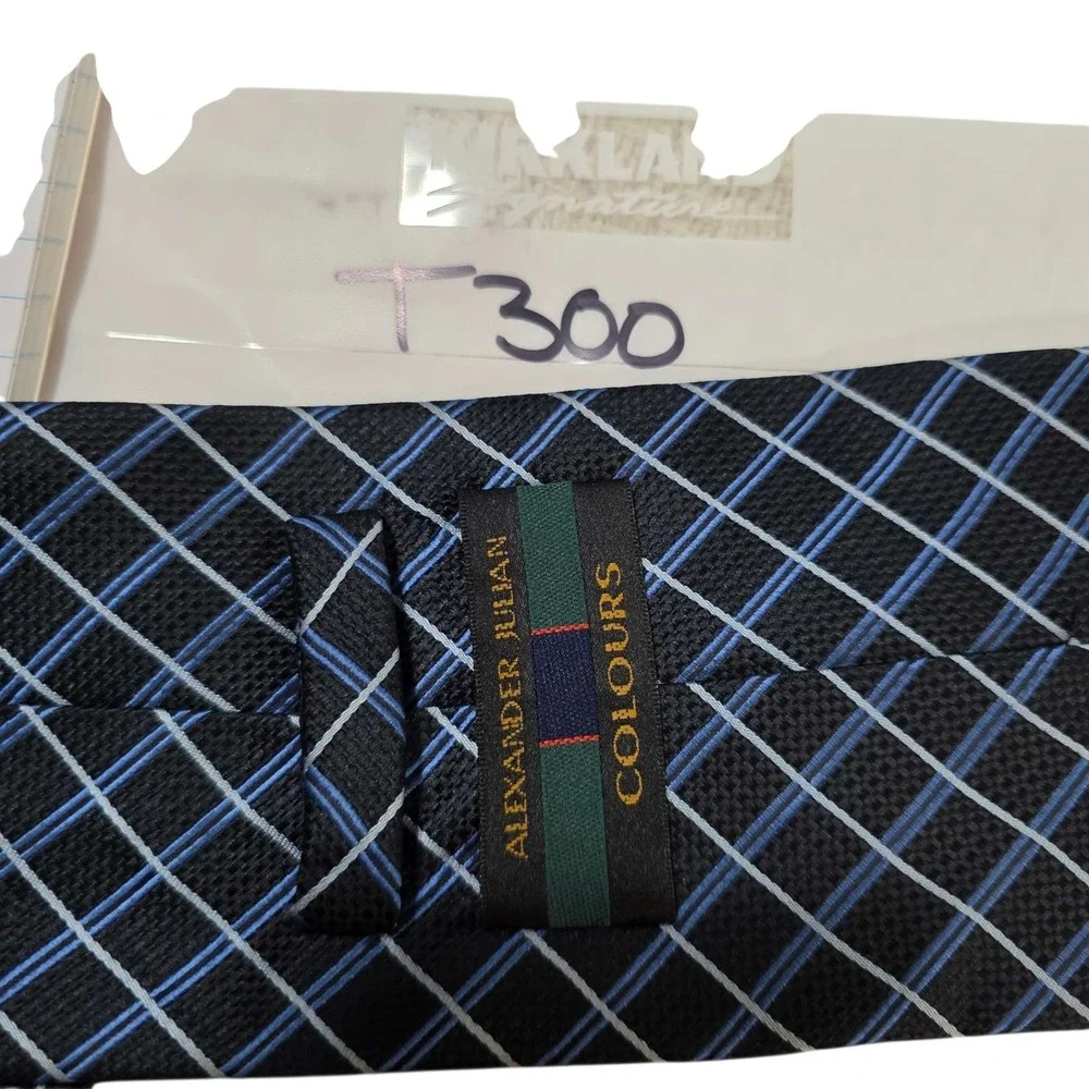 ALEXANDER‎ JULIAN Colours Mens Silk Blend Tie Black Blue Plaid Pattern Business